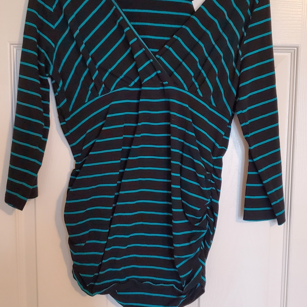 Oh! Mamma Black and Teal Striped Maternity Top